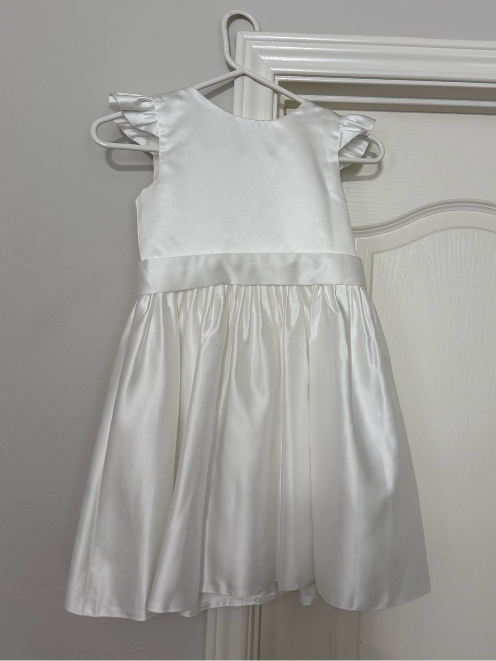 White Satin A Line Flower Girl Communion Dress - Youth Size 8